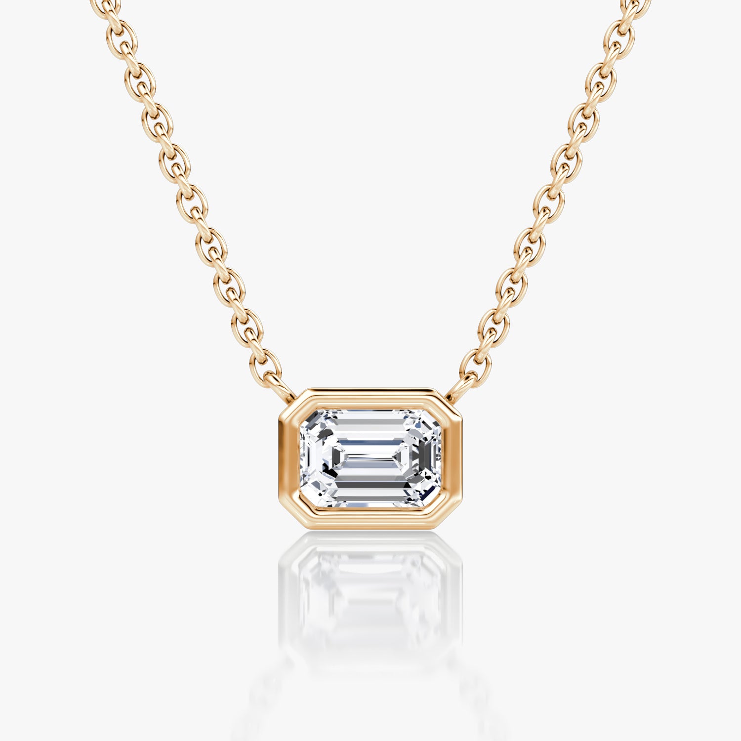 Ariston Bezel Set Solitaire Emerald Moissanite Necklace