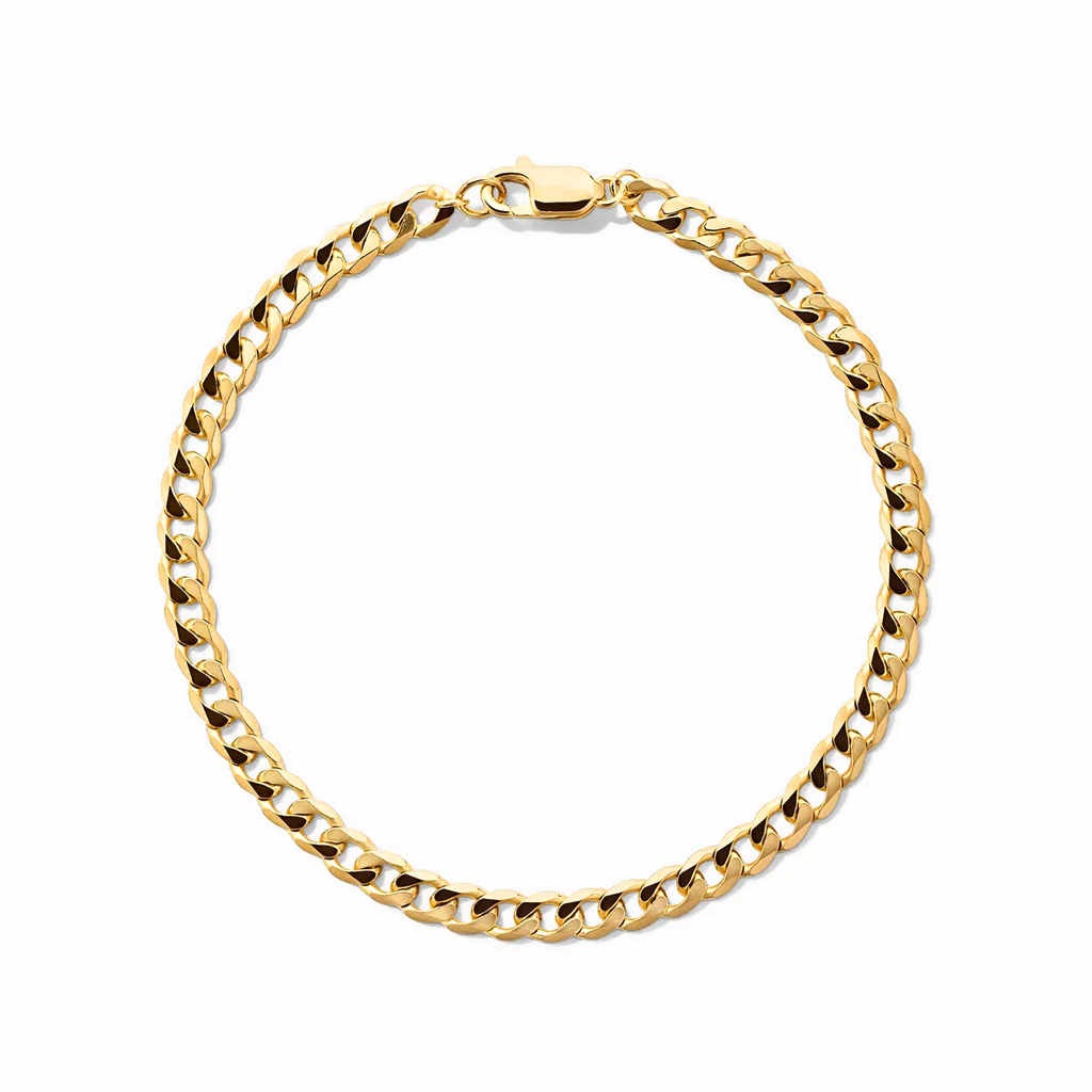 Flat Curb Link Unisex Bracelet Solid Gold