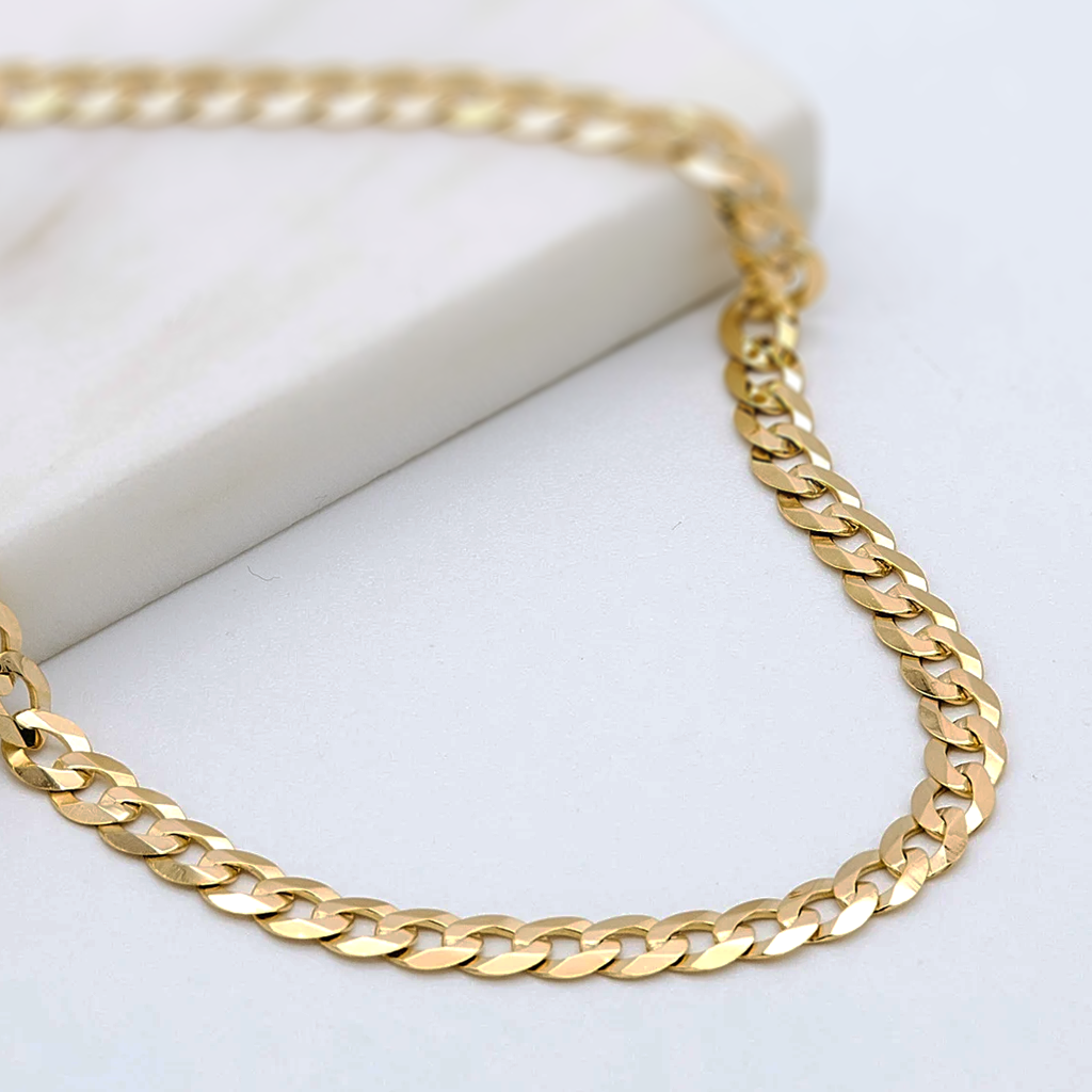 Flat Curb Link Unisex Bracelet Solid Gold