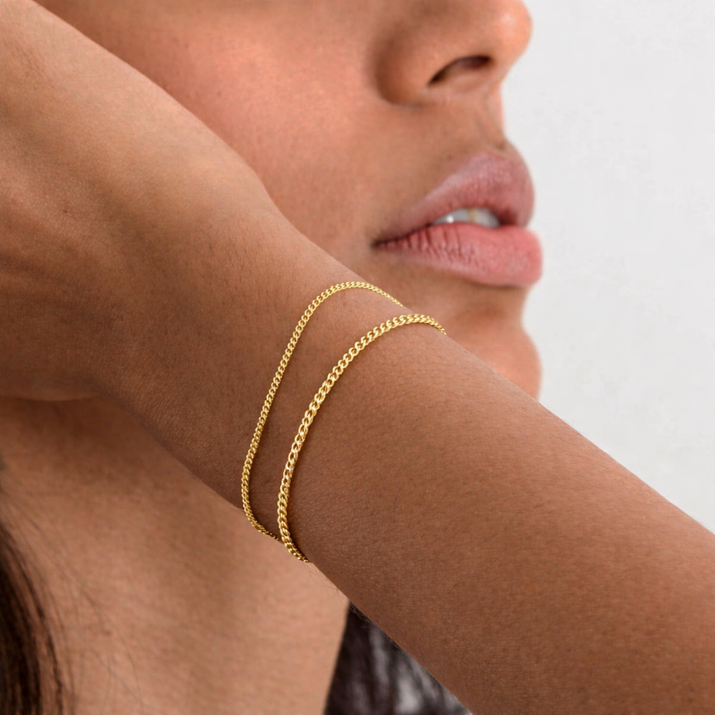 Flat Curb Link Unisex Bracelet Solid Gold