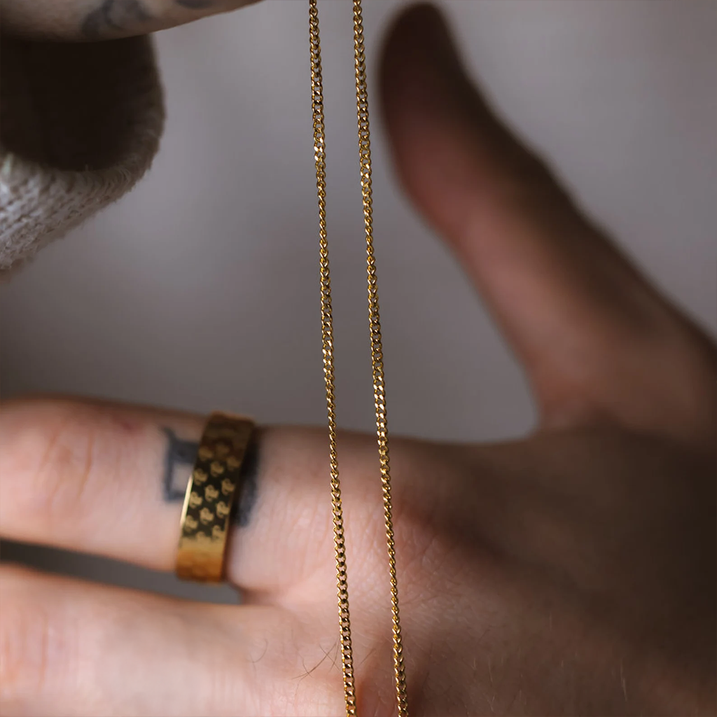 Flat Curb Link Unisex Necklace Solid Gold