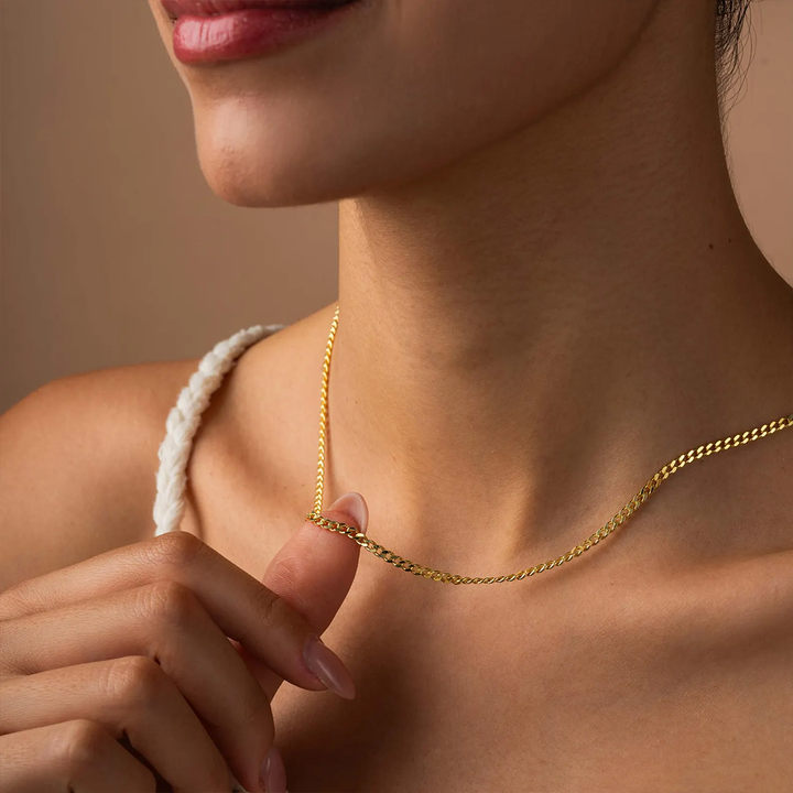Flat Curb Link Unisex Necklace Solid Gold