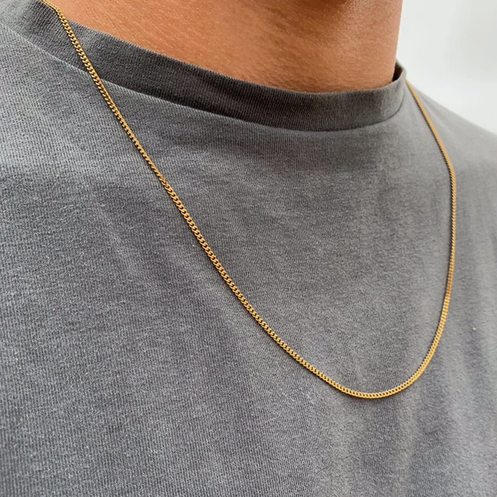 Flat Curb Link Unisex Necklace Solid Gold