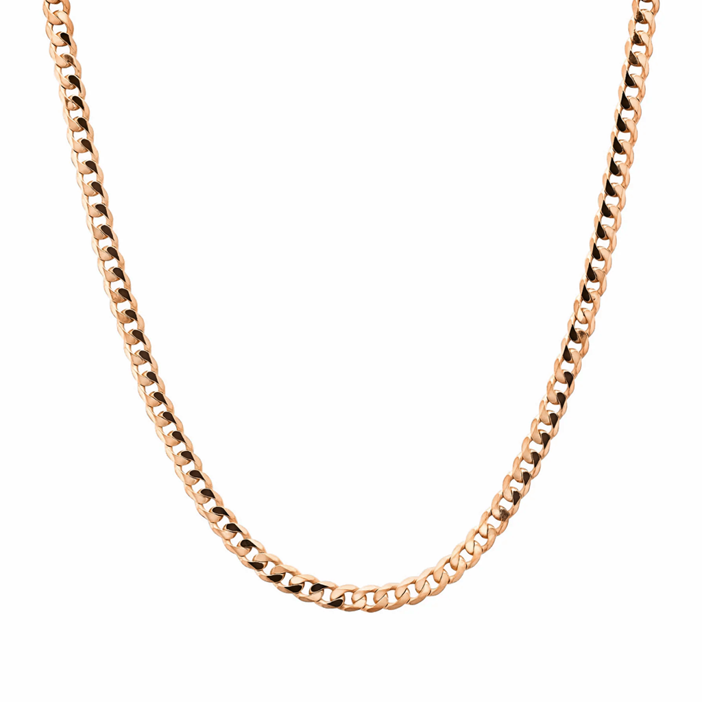 Flat Curb Link Unisex Necklace Solid Gold