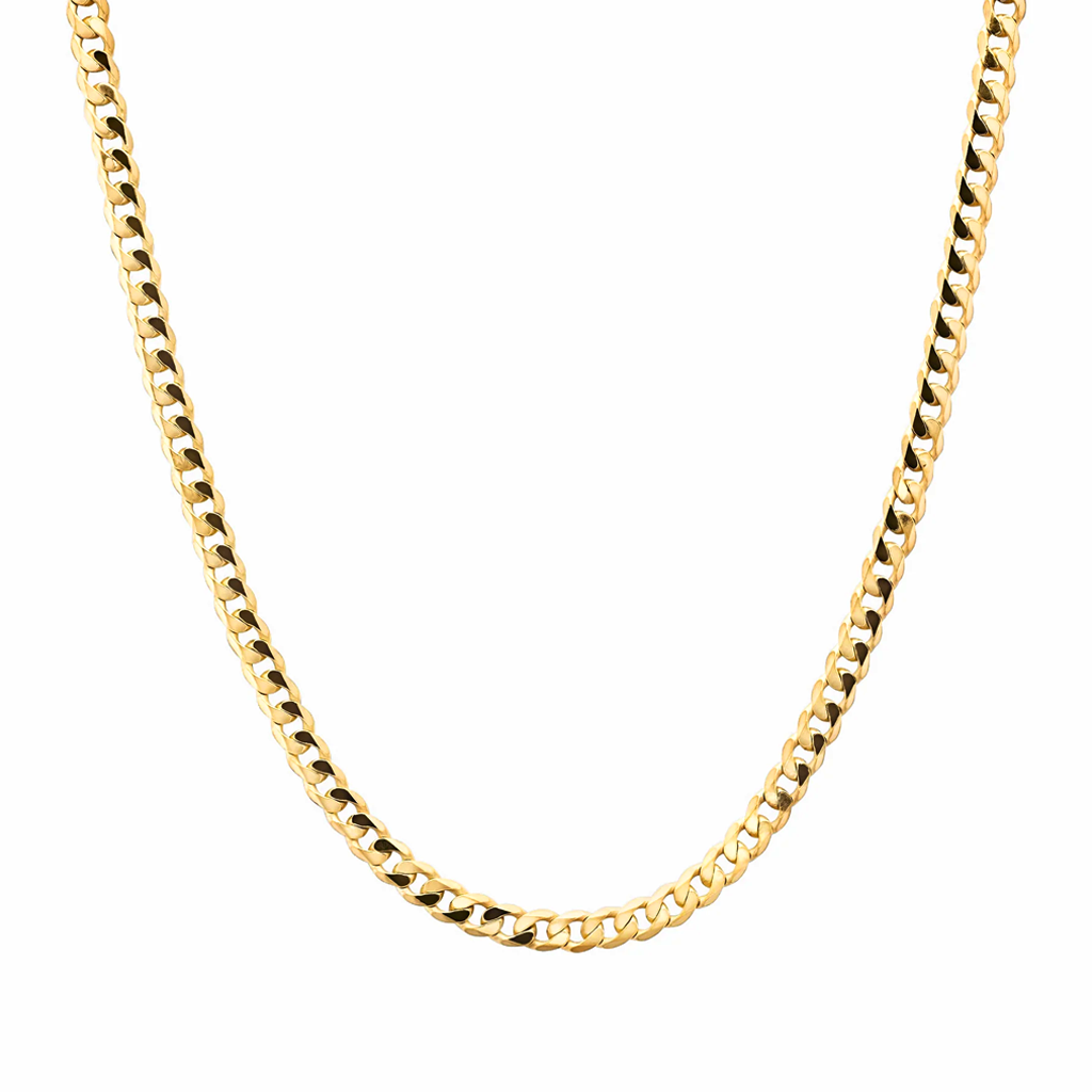 Flat Curb Link Unisex Necklace Solid Gold