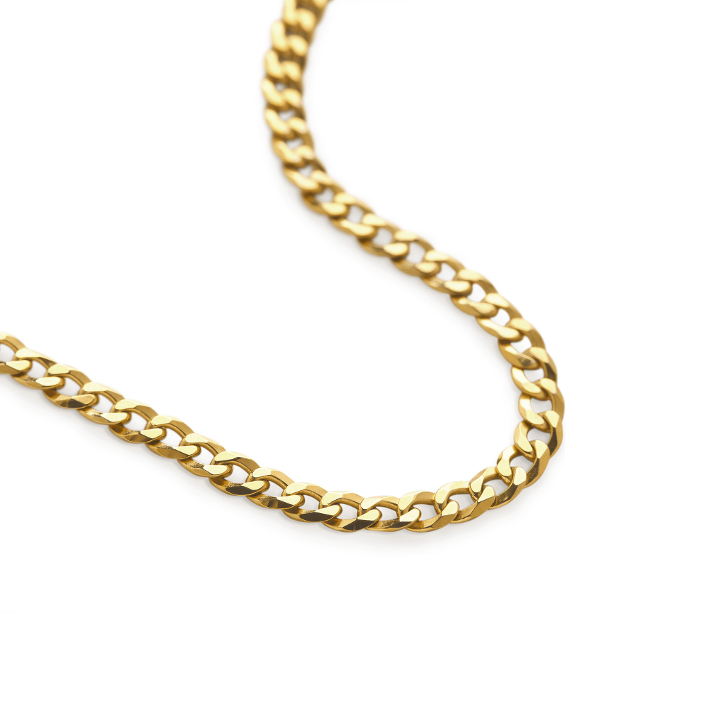Flat Curb Link Unisex Necklace Solid Gold