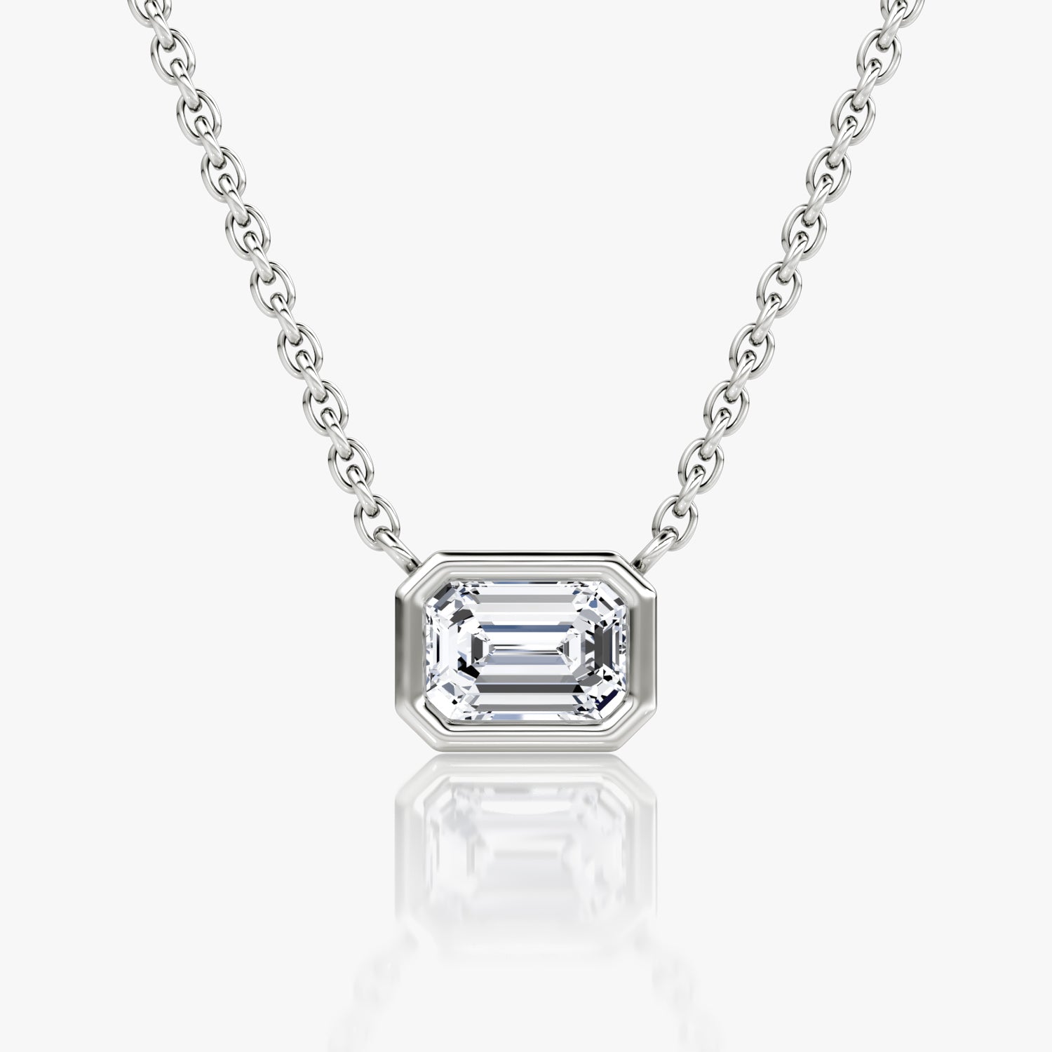 Ariston Bezel Set Solitaire Emerald Moissanite Necklace