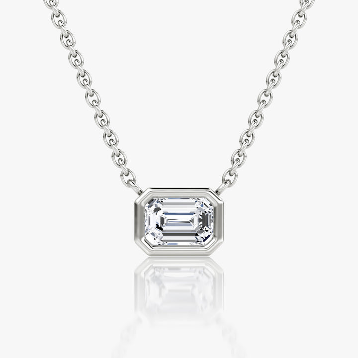 Bezel Set Solitaire Emerald Moissanite Necklace