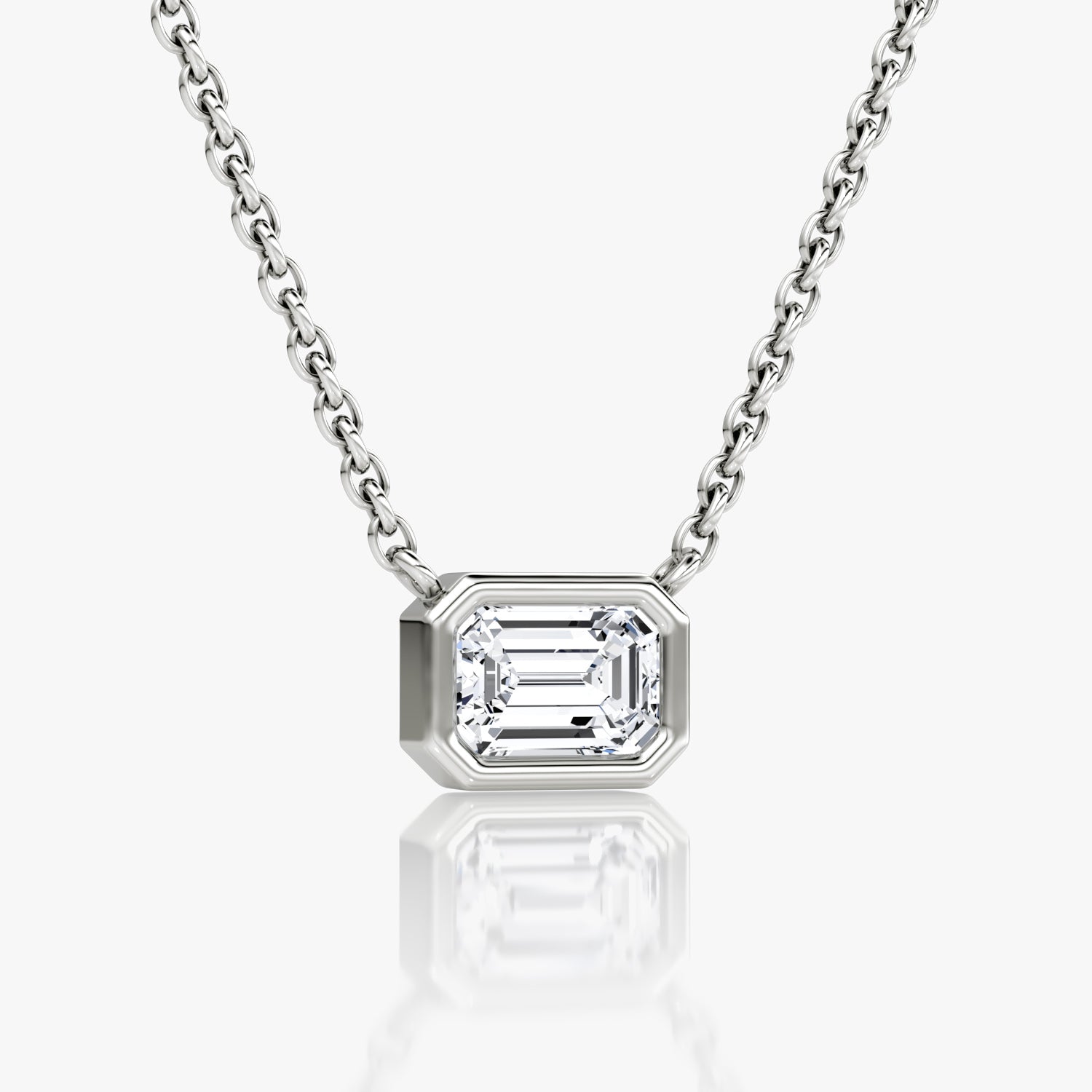 Ariston Bezel Set Solitaire Emerald Moissanite Necklace