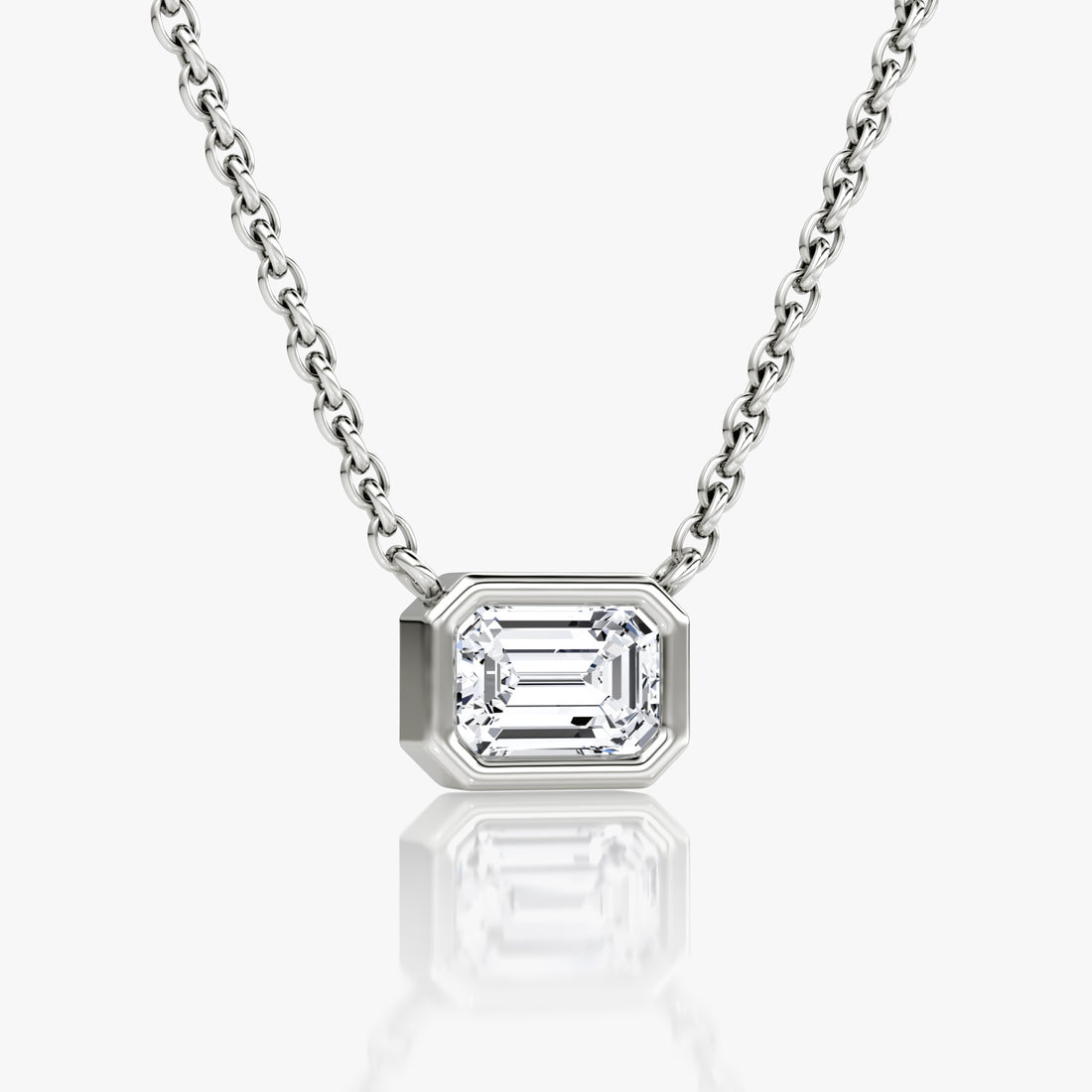 Bezel Set Solitaire Emerald Moissanite Necklace