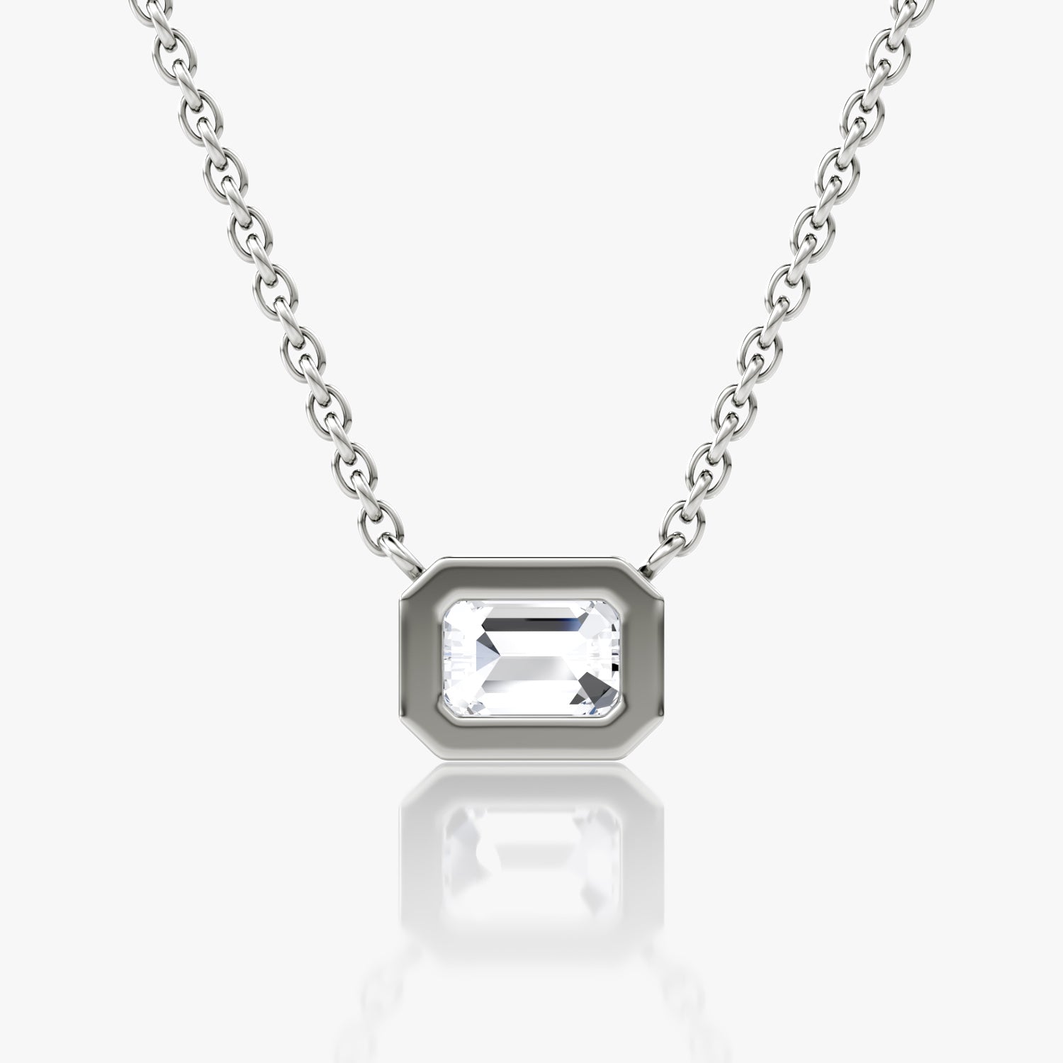 Ariston Bezel Set Solitaire Emerald Moissanite Necklace