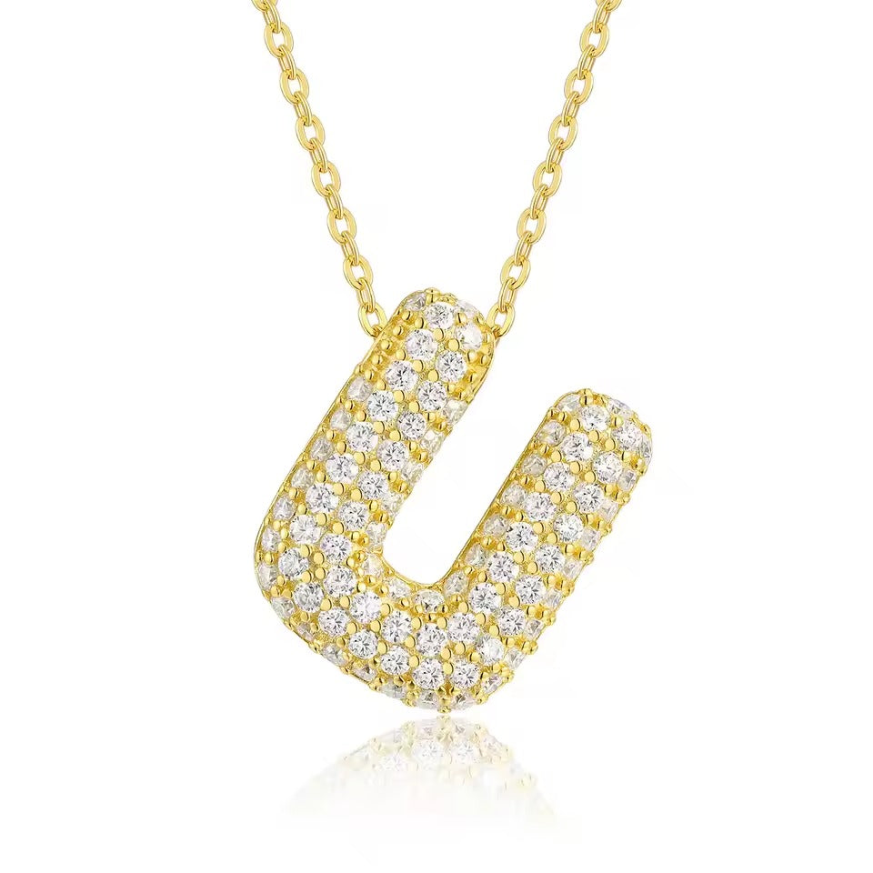 Bling Bubble Initial Letter Moissanite Necklace