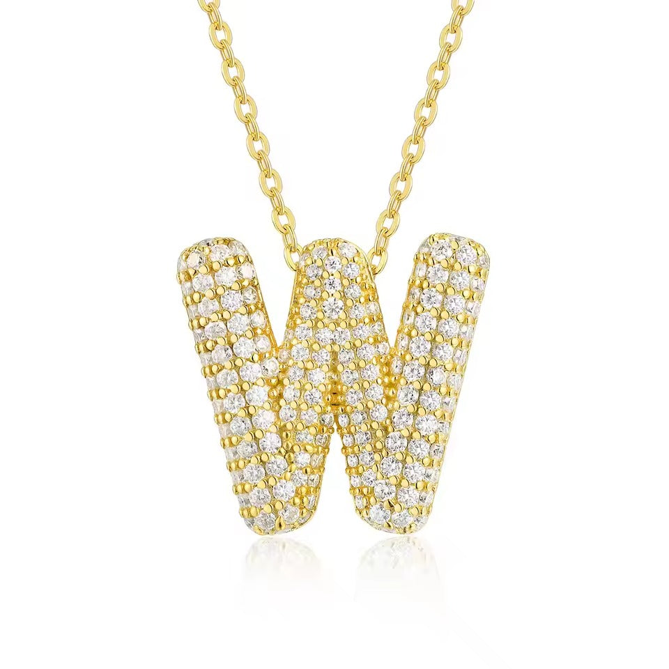Bling Bubble Initial Letter Moissanite Necklace